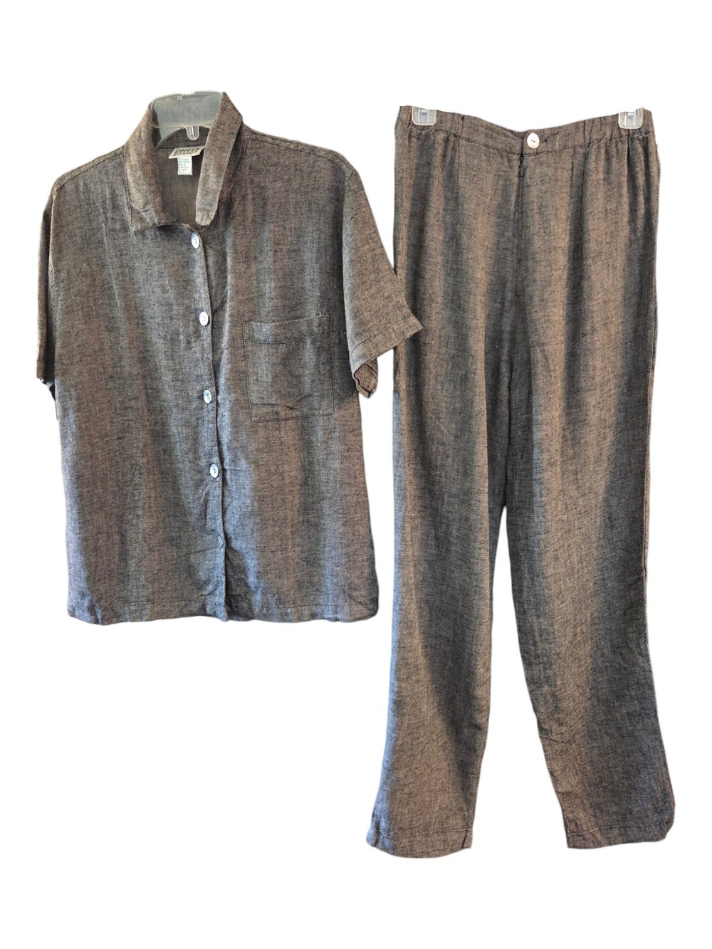 Vintage Chico's Gray Short-Sleeve Button Top & Straight Leg Pants Set - Sz 2/1